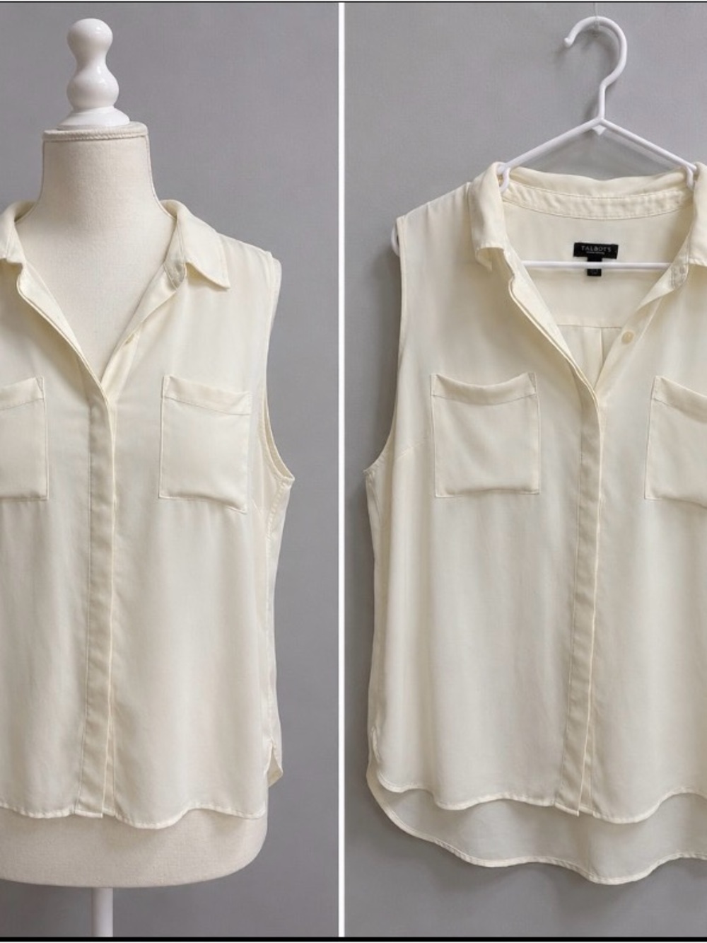 Talbots Woman Petites 2XP Ivory Sleeveless Button Front Blouse Career Casual